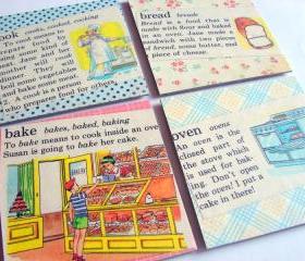 Vintage Dictionary - Cook Bake Bread Oven - Coaster Set - Small Paper Chipboard Decoupage Collage Drink Bar Tea Beverage Coffee