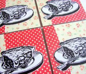 Pie - Coaster Set - Large Paper Chipboard Decoupage Collage Drink Bar Tea Beverage Coffee