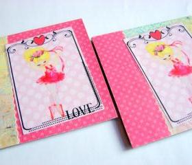 Dancing Ballerina In A Pink Tutu - Coaster Set - Large Paper Chipboard Decoupage Collage Drink Bar Tea Beverage Coffee