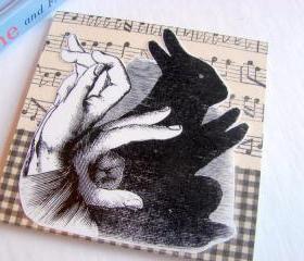 Hand Shadow Puppet No 2 - Bunny Rabbit - Coaster - Large Paper Chipboard Decoupage Collage Drink Bar Tea Beverage Coffee