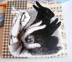 Hand Shadow Puppet No 1 - Bunny Rabbit - Coaster - Large Paper Chipboard Decoupage Collage Drink Bar Tea Beverage Coffee