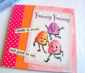 Yummy Gumdrops - Candy Is Sweet And Good To Eat - Coaster - Large Paper Chipboard Decoupage Collage Drink Bar Tea Beverage Coffee