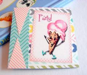 Party - Dancing Ice Cream Cone Man - Coaster - Large Paper Chipboard Decoupage Collage Drink Bar Tea Beverage Coffee