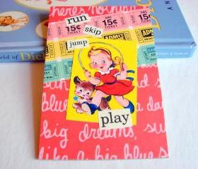 Run Skip Jump Play - Girl And Dog Skipping Rope - Kids Nursery Childrens Wall Art Decor Ready To Frame - Original Collage