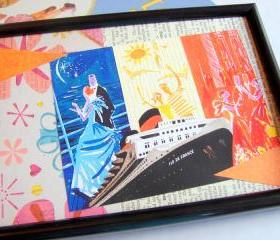 Vintage Vacation - Cruise Ship - Wall Art Decor Ready To Frame - Original Collage