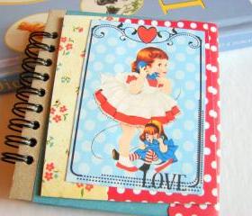 Love - Little Girl Talking On The Telephone - Mini Notebook Collage Decoupage Decorated Notepad Memo Book Note Book