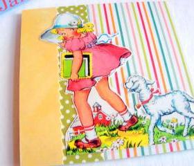 Mary And Her Little Lamb - Followed Her To School - Coaster - Large Paper Chipboard Decoupage Collage Drink Bar Tea Beverage Coffee