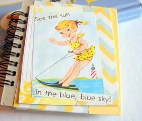 Girl On Water Skies - See The Sun In The Blue Blue Sky - Mini Notebook Collage Decoupage Decorated Notepad Memo Book Note Book