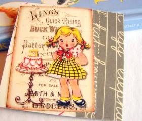 Surprise Party - Girl With A Birthday Cake - Coaster - Small Paper Chipboard Decoupage Collage Drink Bar Tea Beverage Coffee
