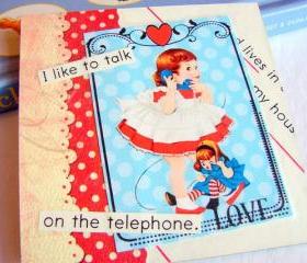 Girl On The Phone - I Like To Talk - Coaster - Large Paper Chipboard Decoupage Collage Drink Bar Tea Beverage Coffee