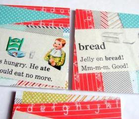 Vintage Dictionary - Ate Drink Bread - Coaster Set - Large Paper Chipboard Decoupage Collage Drink Bar Tea Beverage Coffee