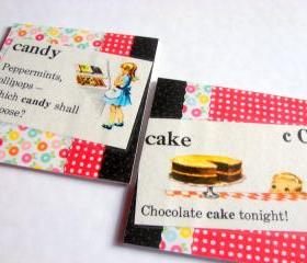 Vintage Dictionary - Cake And Candy - Coaster Set - Large Paper Chipboard Decoupage Collage Drink Bar Tea Beverage Coffee
