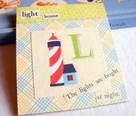 L Is For Lighthouse Collage - Kids Nursery Childrens Wall Art Decor - Alphabet ABC - The Lights Are Bright At Night